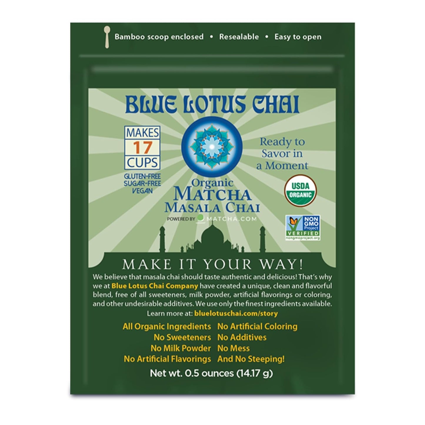 Blue Lotus Chai - Rooibos Flavor Masala Chai - Makes 65 Cups - 2 Ounce Masala Spiced Chai Powder with Organic Spices - Instant Indian Tea No Steeping - No Gluten