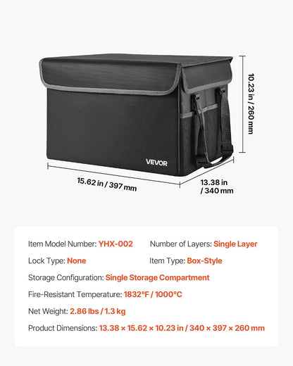VEVOR Fireproof Document Bag, 1832 ℉ Heat Insulated Fireproof & Waterproof Bag, Portable Multi-Layer File Storage Security Organizer Home Office Travel Use, for Passports, Important Documents, Files