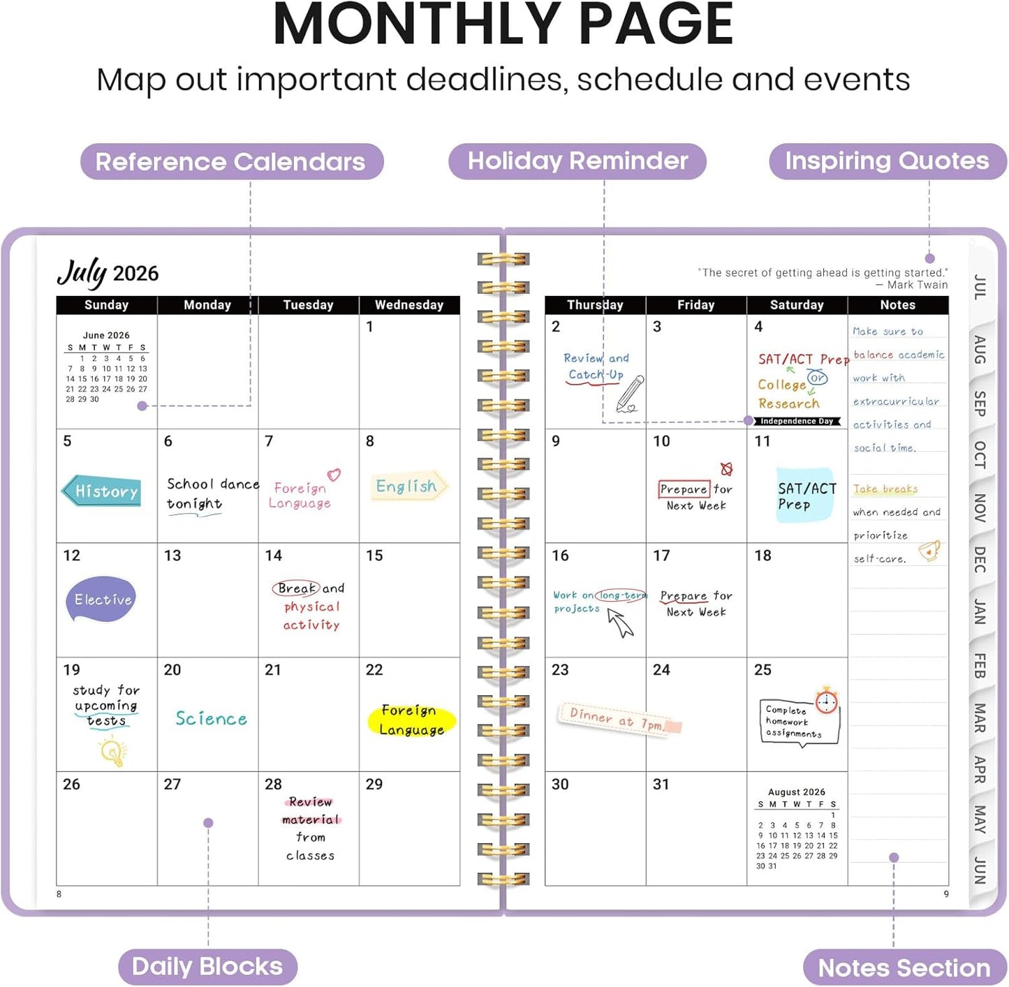 Planner 2026-2027 for Women & Men, Academic Monthly and Weekly Calendar Planner, Jul 2026 - Jun 2027, A5 (6.3" x 8.5"), Teacher Student Planning Book with Tabs, Ideal for Office School Supplies - Pink