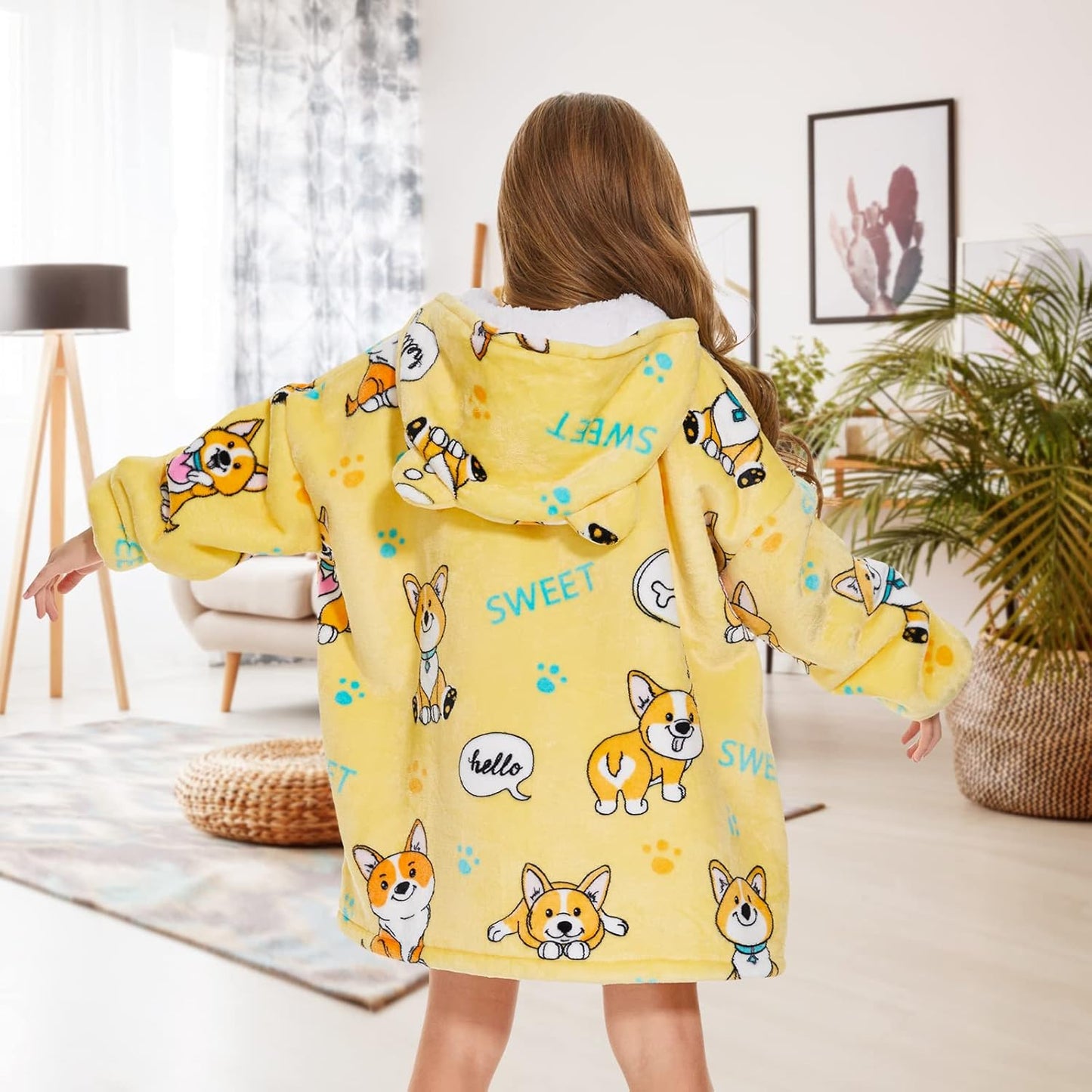 THREE POODLE Wearable Blanket Hoodie for Women, Oversized Sherpa Sweatshirt Blanket for Adults Men, Cozy Hooded Blankets, Gifts for Teen Girls Women Mom Sister