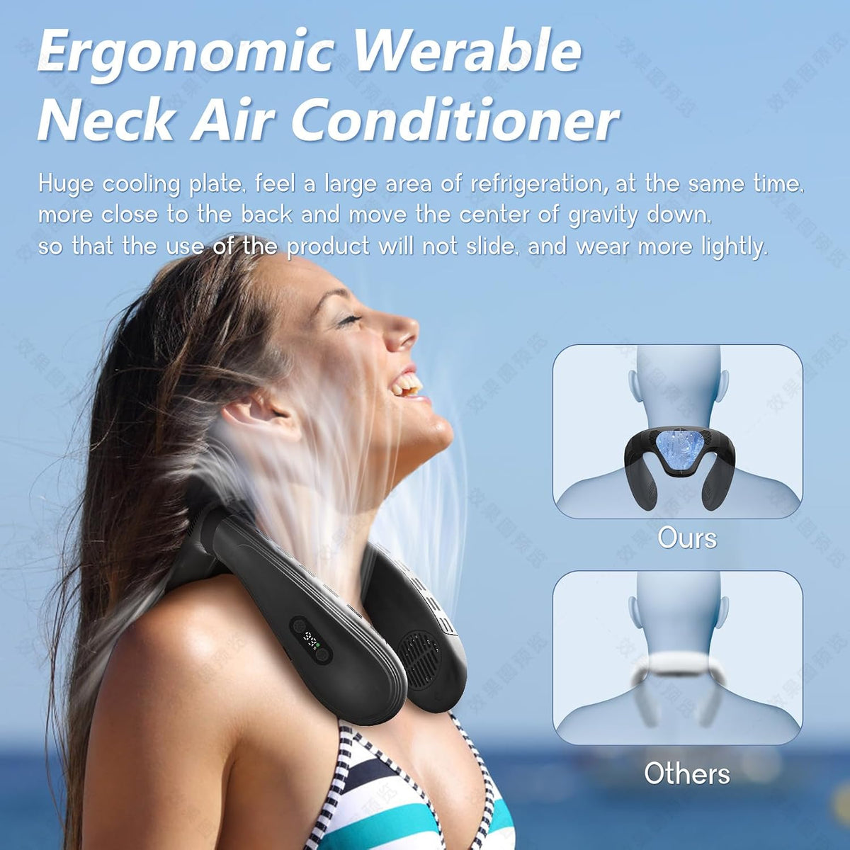Neck Air Conditioner Fans That Blow Cold Air Cooling Device Wearable Fan, 5200mAh Battery Operated, Black