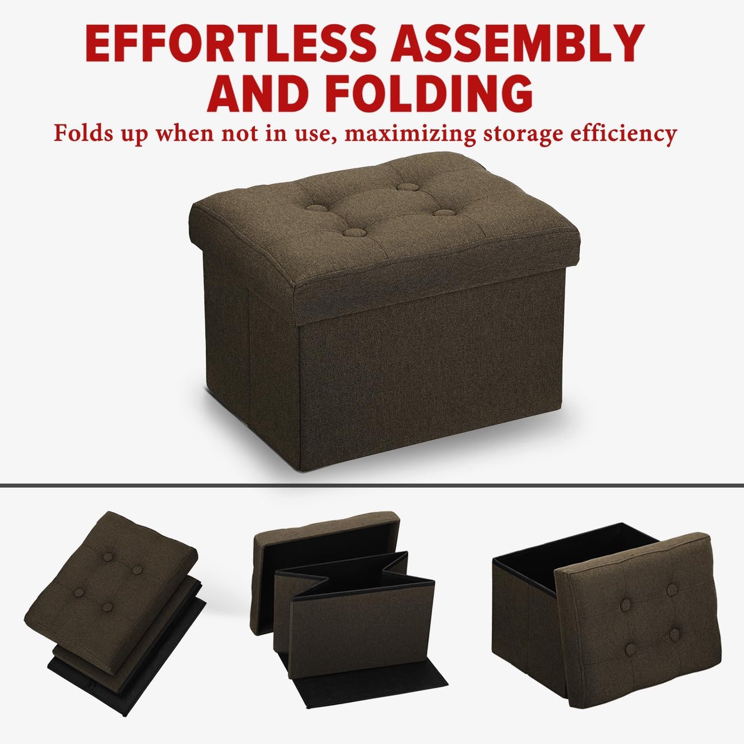 LINMAGCO Ottoman with Storage Small Foot Rest Stool Under Desk Stool Short Folding Footrest for Living Room Bedroom Home Office Dorm Dark Gray 16X12X12IN