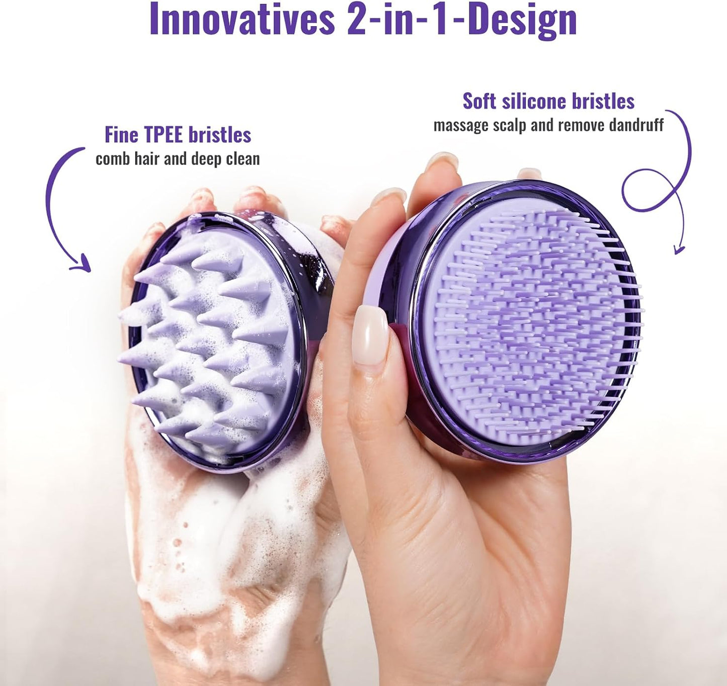 SHINLEA 2 in 1 Scalp Massager Hair Growth,Scalp Scrubber with Soft Silicone Bristles for Dandruff Removal,Shampoo Brush for Exfoliation,Head Massager for Both Wet and Dry Use (Black)