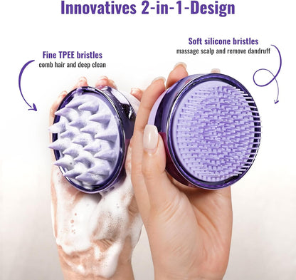 SHINLEA 2 in 1 Scalp Massager Hair Growth,Scalp Scrubber with Soft Silicone Bristles for Dandruff Removal,Shampoo Brush for Exfoliation,Head Massager for Both Wet and Dry Use (Black)