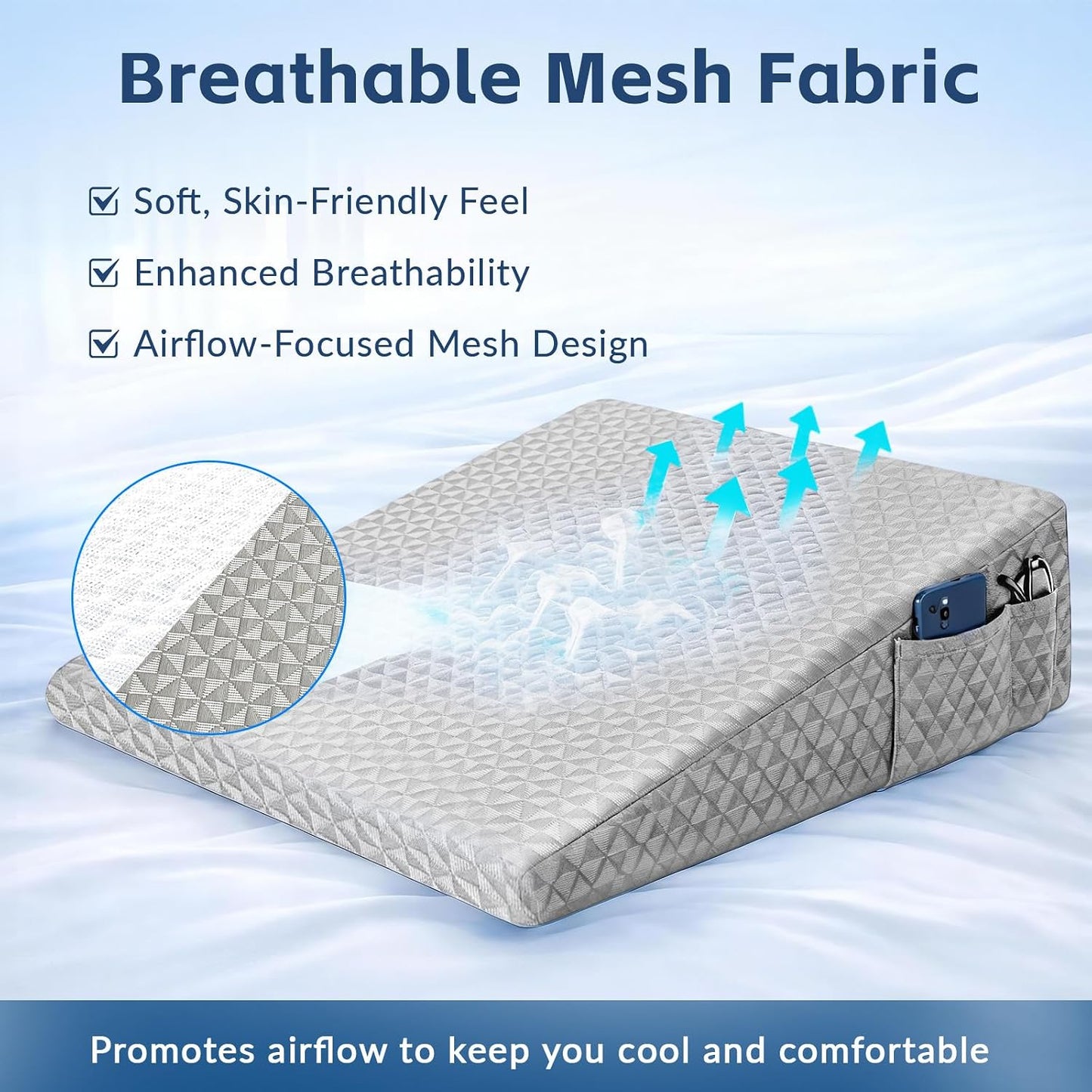 Wedge Pillow for Sleeping, 7.5" Bed Wedge After Surgery, Back Pain Relief, Memory Foam Pillow Triangle Incline Wedge for Back Support, Leg Elevation