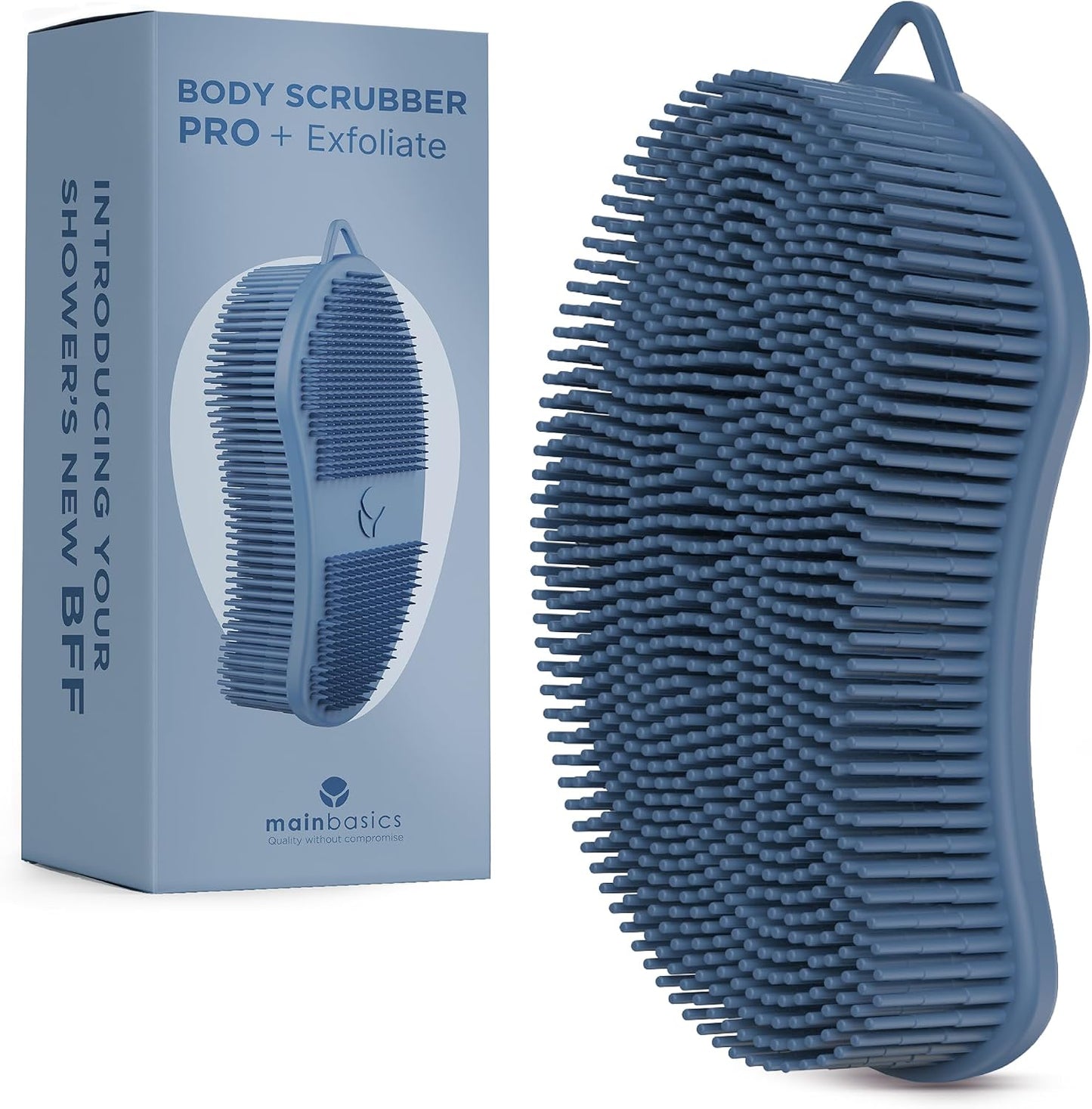 MainBasics Silicone Body Scrubber, Pink, Exfoliate | Dual-Sided, Shower Exfoliator, For Men & Women, Loofah Alternative