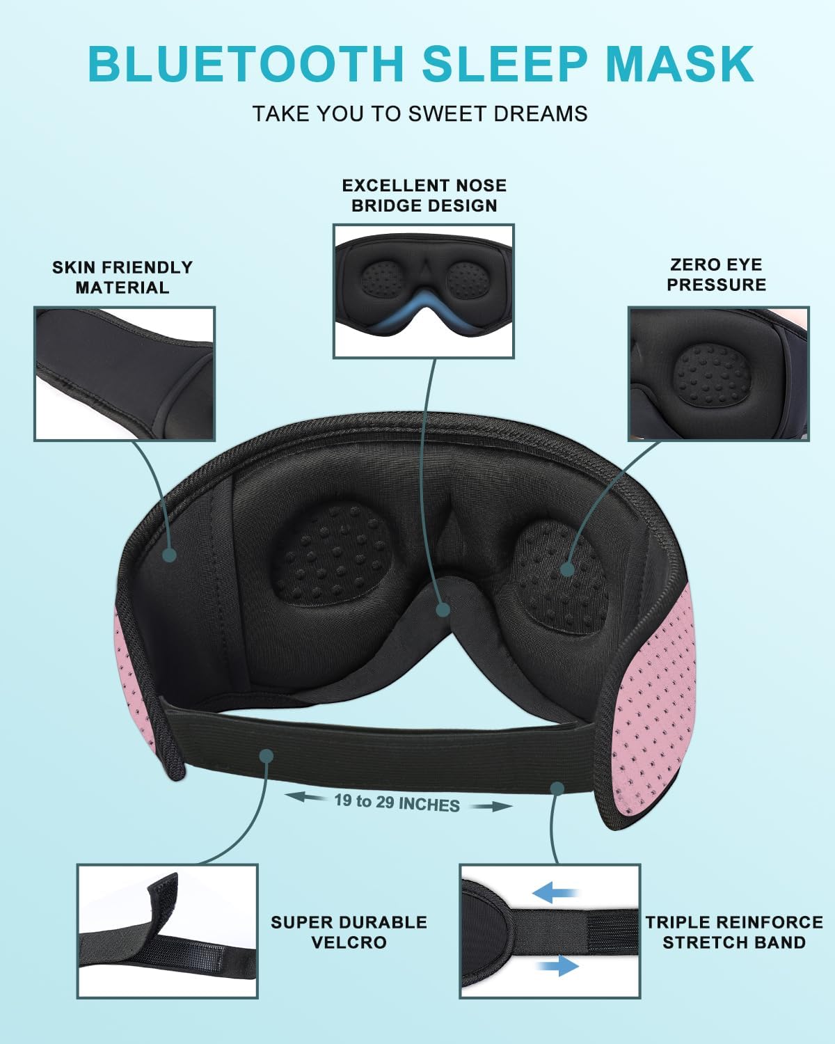LC-dolida Sleep Headphones, 3D Sleep Mask Bluetooth Wireless Music Eye Mask, Sleeping Headphones for Side Sleepers Sleep Mask with Bluetooth Headphones Ultra-Thin Stereo Speakers Perfect for Sleeping