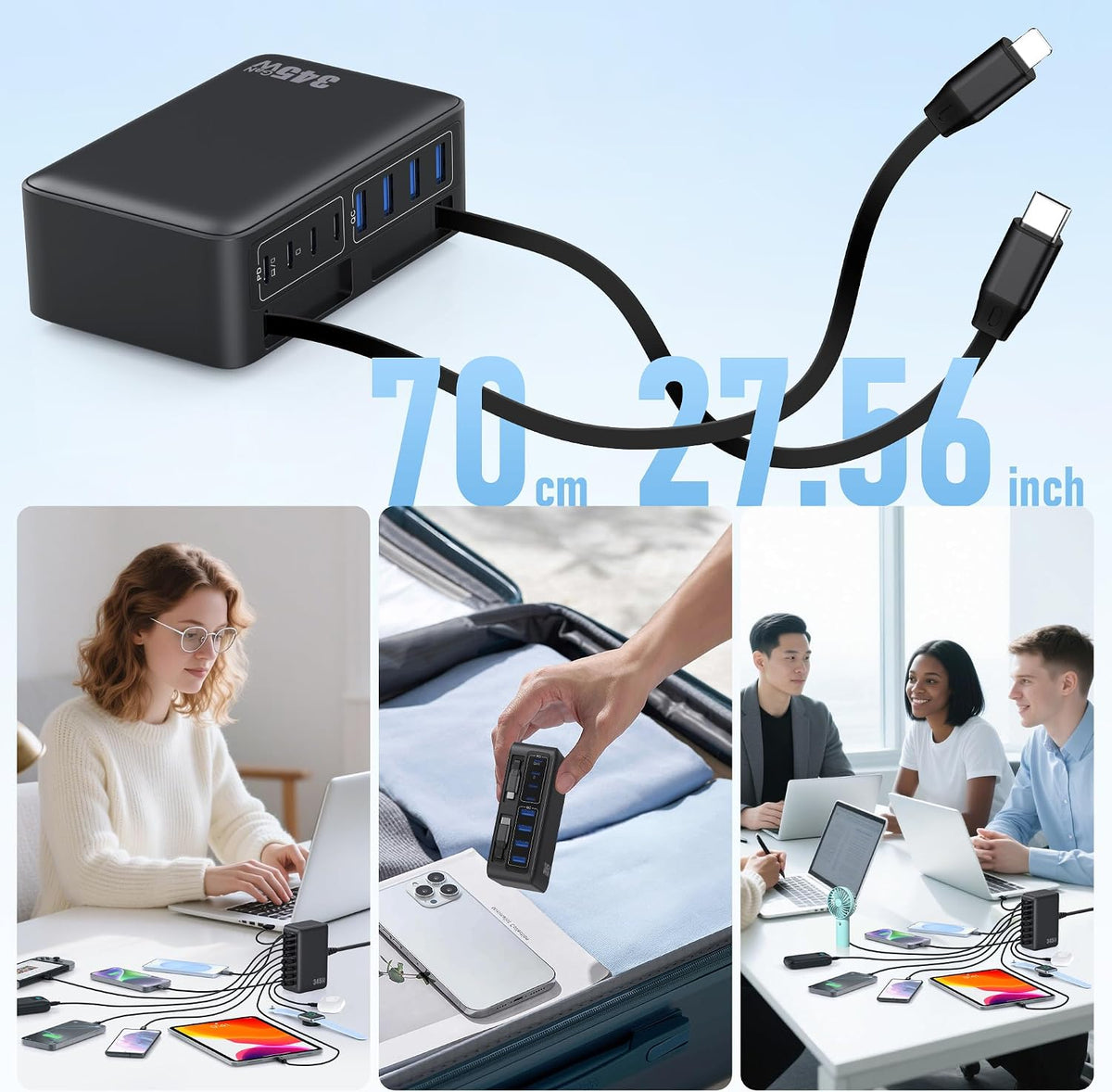 USB C Charger 200W USB C Charger Block,Upgraded GaN III 8-Port Fast Charging Station Hub,PD 65W Laptop Charging Adapter Compatible with MacBook Pro/Air,DELL,Steam Deck,iPhone 16/15/14,Galaxy S23/22