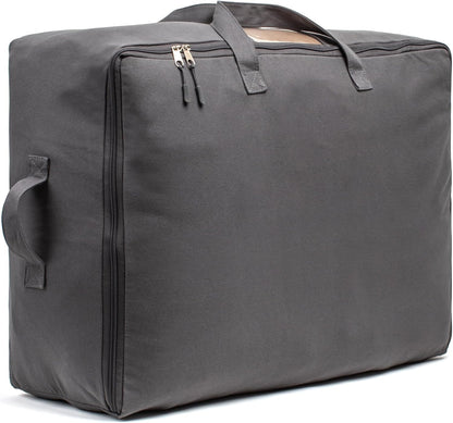Soft Canvas Storage Bags with Zipper. Thick Breathable, 2pc King/Queen Comforter Organizer. Four Carrying Handles and Window. Large 25x19x9in Bag for Sheets Blankets Bedding Pillows, Clothes