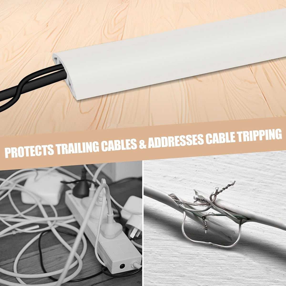 Floor Cord Cover Self Adhesive Cord Hider,10FT Cable Management, Extension Strip Protector for Wires, Prevent Cable Trips for Offices, Gyms, Exhibitions Cavity 0.39"(W) x 0.27"(H) BrownWood