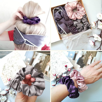 LILYSILK Silk Hair Scrunchies / Ties for Frizz & Breakage Prevention, 100% Mulberry, No Damage, Elastic ponytail Holders, 1Pc, Coffee - Colors B
