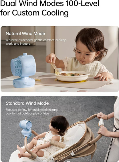 JISULIFE Chic Quadpod Stroller Fan 2026 –120°Auto Oscillation & 2 Wind Mode