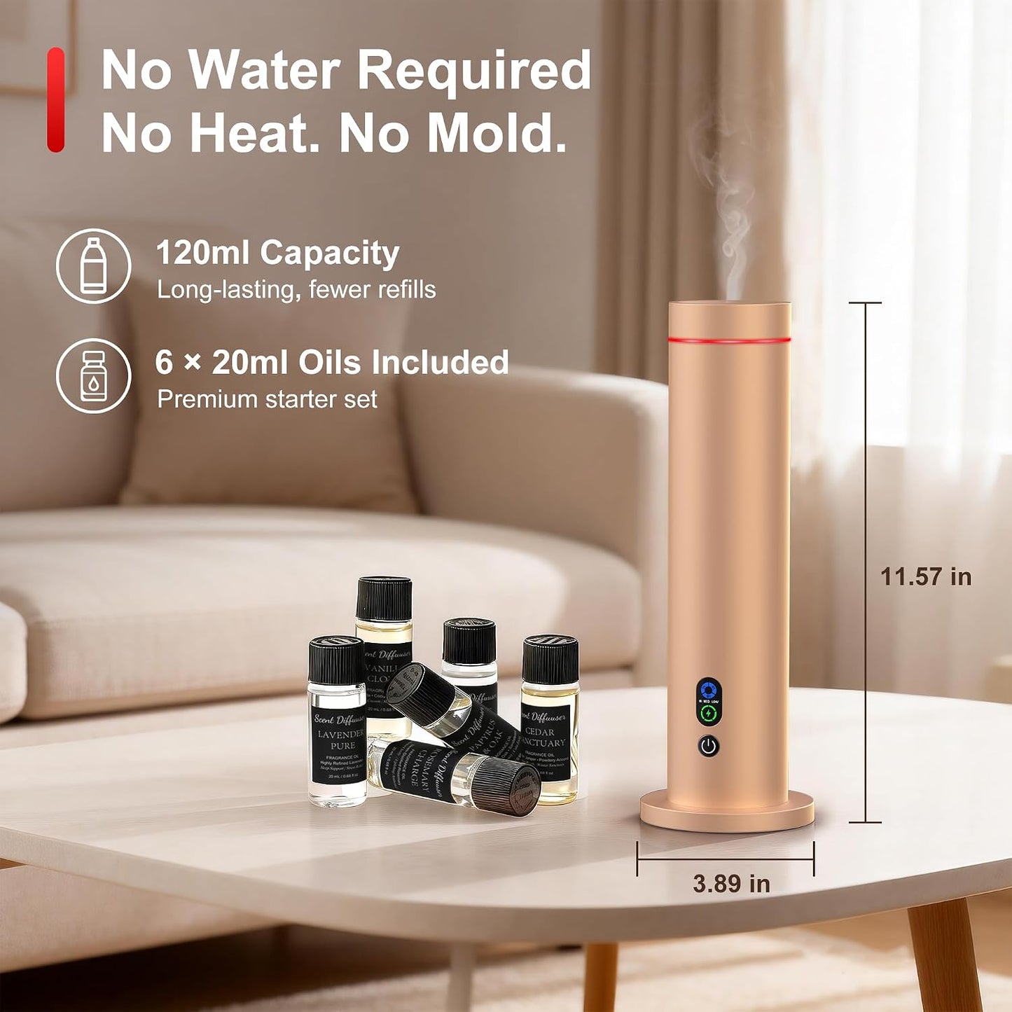 Maromalife Waterless Diffuser, Essential Oil Diffuser, 1000 Sq.Ft Coverage Scent Diffuser – Plug-in Only, Adjustable Mist, Remote, Mood Lights for Home & Office, Large Room, Hotel, Black