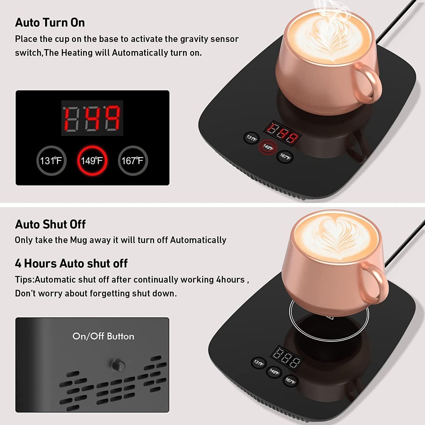 Mug Warmer,Coffee Warmer for Desk Office Home Use, Electric Cup Warmer with Three Temperature Settings,Coffee hot Plate for Cocoa Tea Water Milk with Auto Shut Off After 4H Feature (Grey/Without Mug)