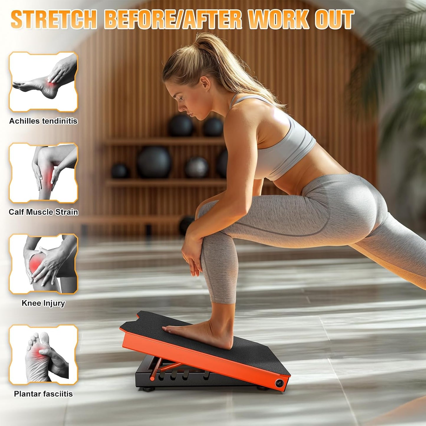 Naitesen Steel Slant Board Calf Stretcher for Squat 600lbs Weight Capacity Adjustable Incline Balance Board for Relieving Plantar Fasciitis Achilles Tendonitis Muscle Injuries Home Gym or Commercial