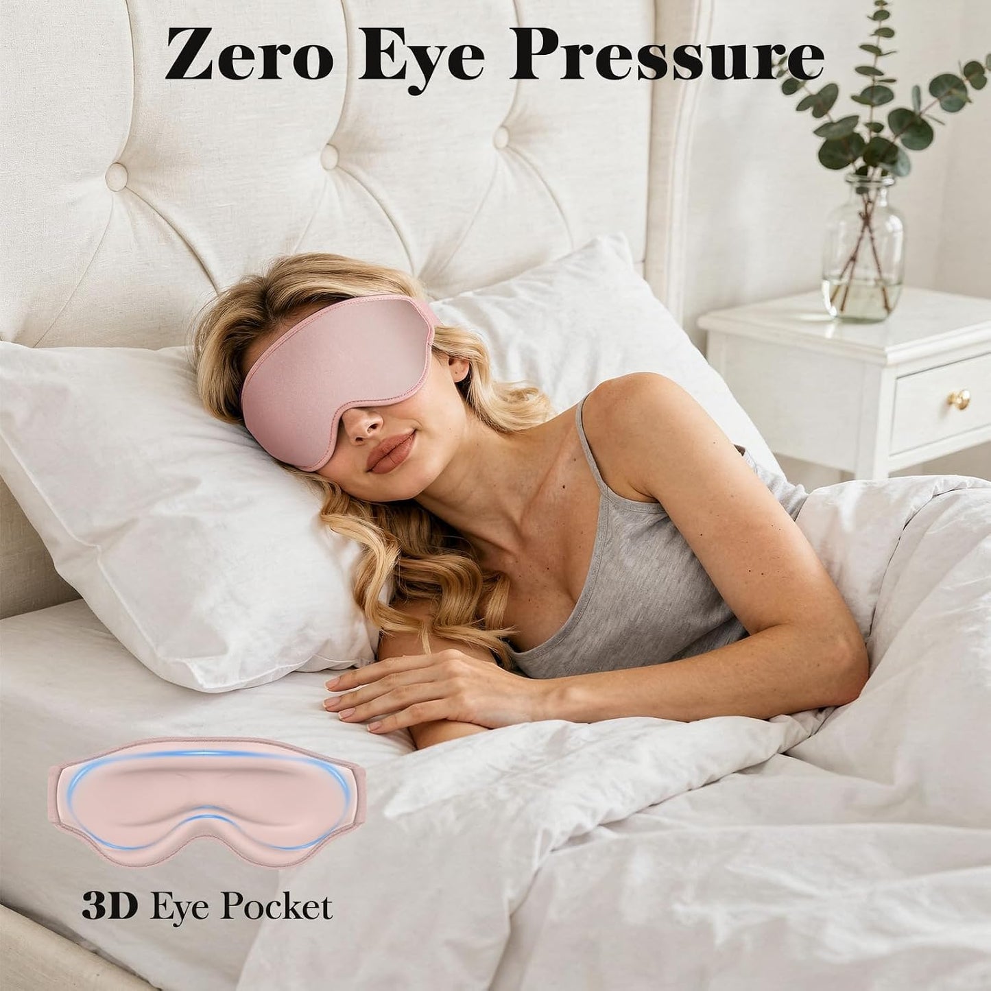 Fygrip 3D Eye Mask Sleep Mask for Men & Women, 100% Pressure-Free & Light Block-Out Eye Mask for Sleep with Easy Adjustable Strap, Night Eye Cover for Travel, Black