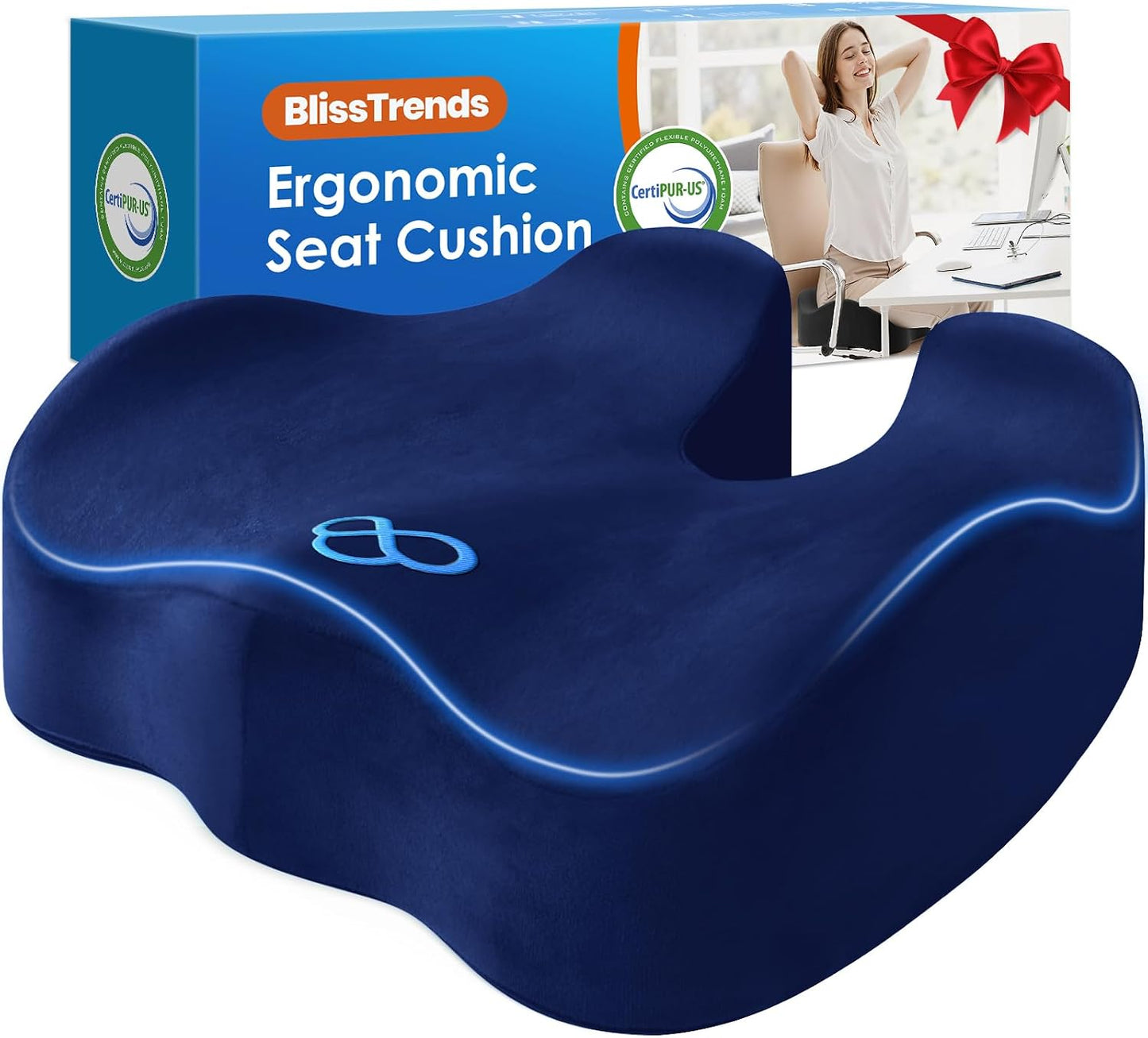 BlissTrends Seat Cushion with Velvet Cover, Thick Memory Foam Cushions for Office Chair, Car Seat, Airplane, Relieving Pressure Tailbone Sciatica Back Pain for Long Sitting, Car Drivers 4.7in Black