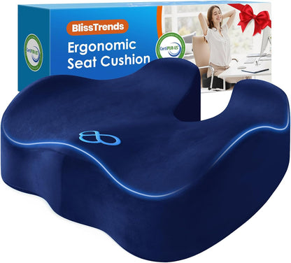 BlissTrends Seat Cushion with Velvet Cover, Thick Memory Foam Cushions for Office Chair, Car Seat, Airplane, Relieving Pressure Tailbone Sciatica Back Pain for Long Sitting, Car Drivers 4.7in Black