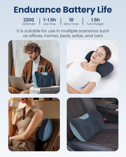 Cordless Shiatsu Neck & Back Massager with Heat,3D Kneading for Pain Relief