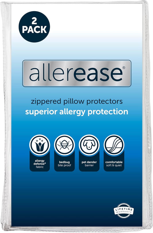 AllerEase Allergy Pillow Protector, Standard/Queen - 2 Pack