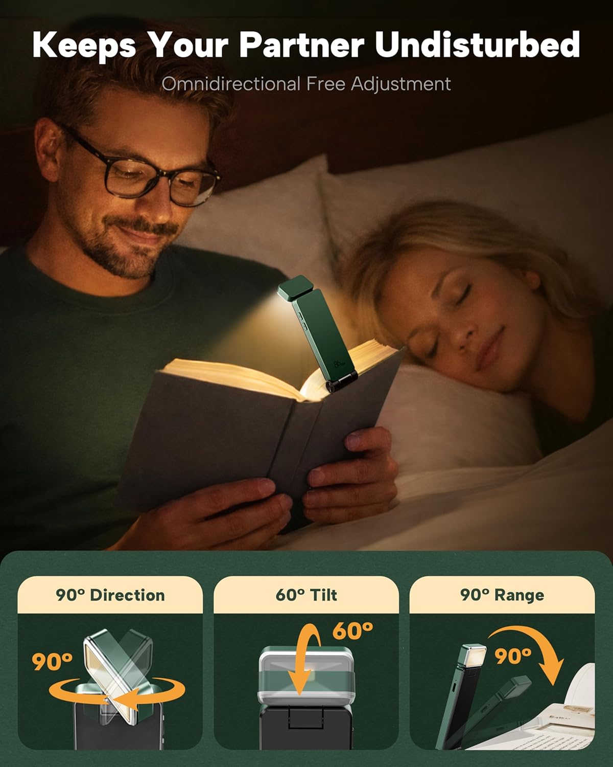 86lux Book Light, Rechargeable Clip-On LED Reading Light for Bed & Night Use - 3 Color Temperatures with Stepless Dimming, Ultralight Bookmark Design for Book Lovers, Grey