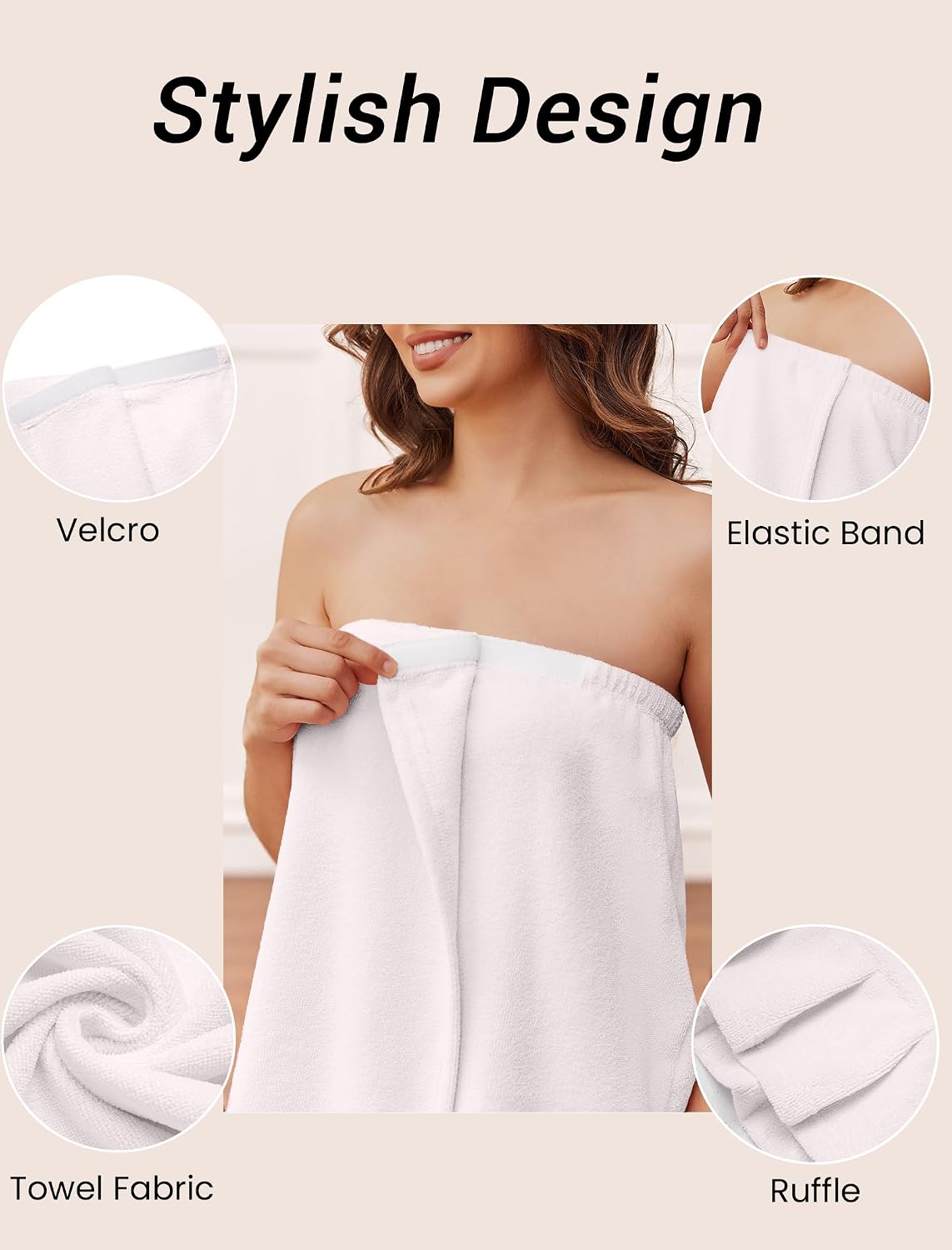 Ekouaer Towel Wrap for Women With Velcro Ruffle Wrap Robes