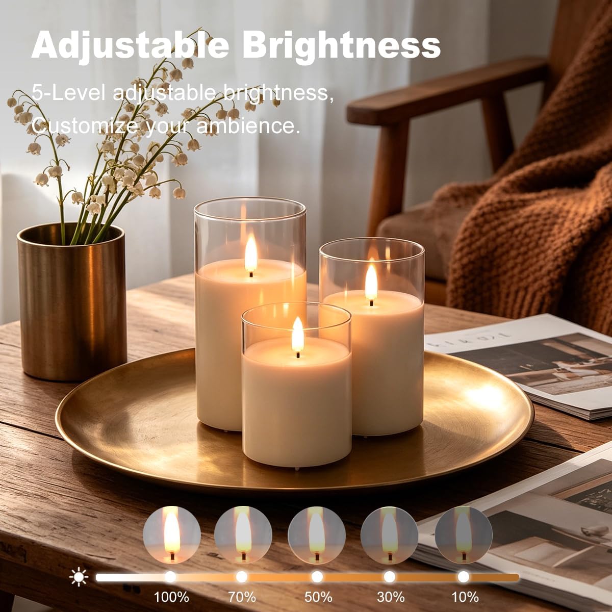 LEDHOLYT Rechargeable Flameless Glass Pillar Candles–Gifts for Women,–Set of 3, Realistic Flickering LED Flame,Remote & Timer, Ideal for Living Room, Bedroom & Halloween Festival Home Party Decor