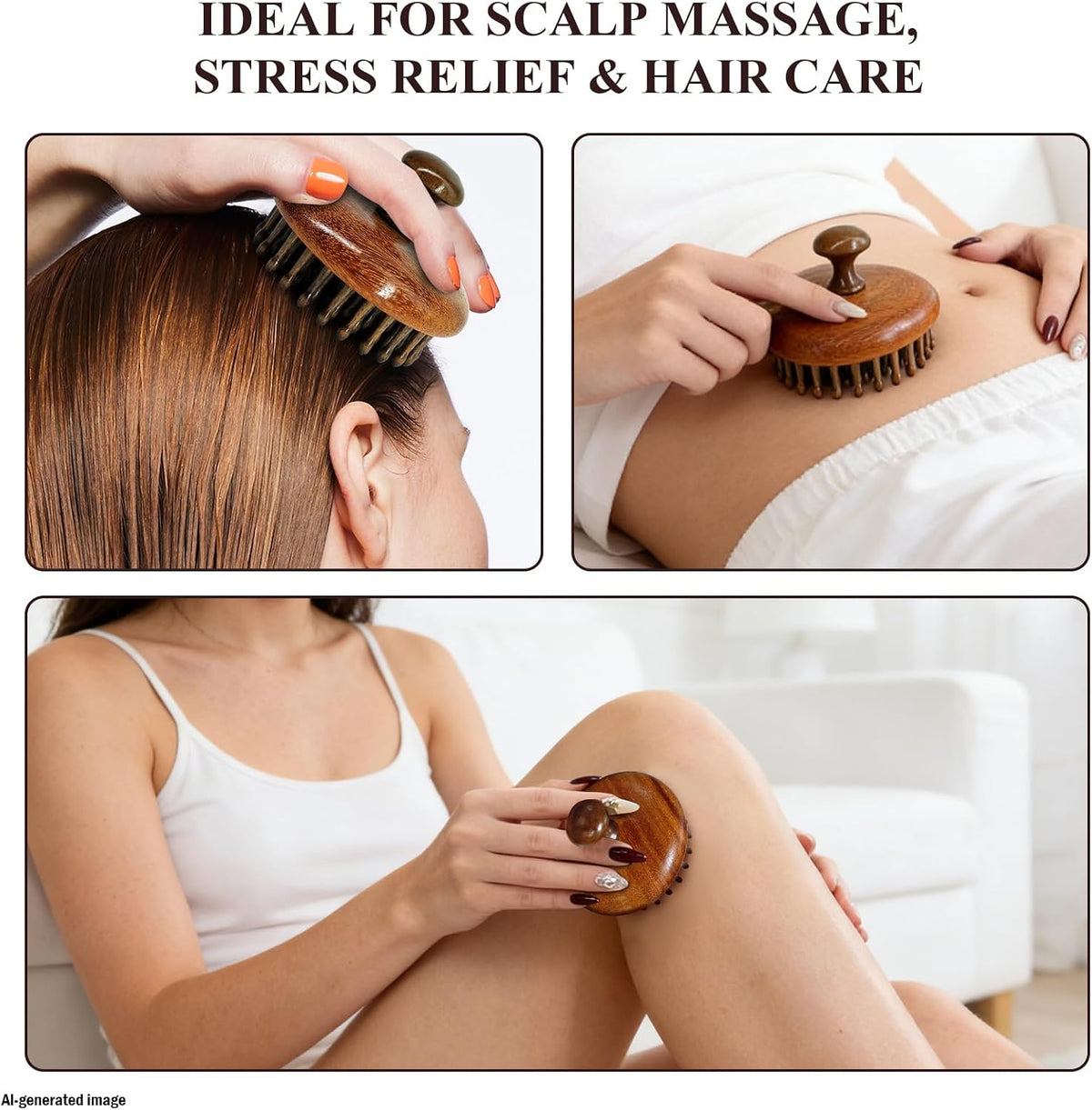 Wooden Scalp Massager for Hair Growth Support, Bamboo Scalp Massager Brush for Head Relaxation, Scalp Stimulation & Hair Oil Distribution, Natural Wooden Massager for Face and Body Care