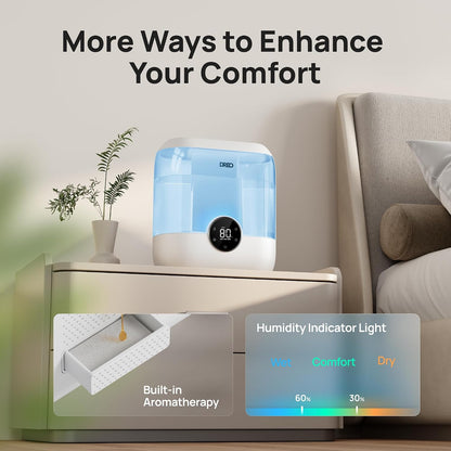 DREO 6L Humidifiers for Bedroom, 60H Runtime, 28 dB Quiet, HM524 | Precise Humidity Control, Easy to Refill & Clean, Nightlight, Cool Mist Humidifiers for Large Rooms, Baby Nurseries & Plants
