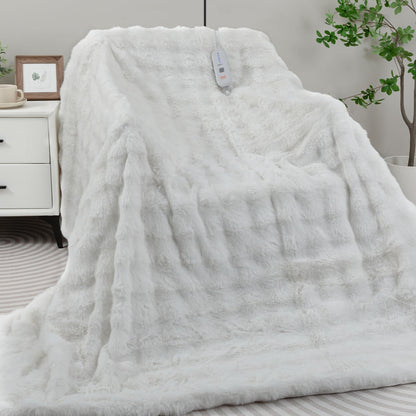 Heated Blanket Electric Throw- 50"x60" Soft Thick Bubble Electric Blanket for Sofa with 5 Heat Levels & 4 Hours Auto-Off Overheat Protection, Warm Cozy Gifts, Light Grey
