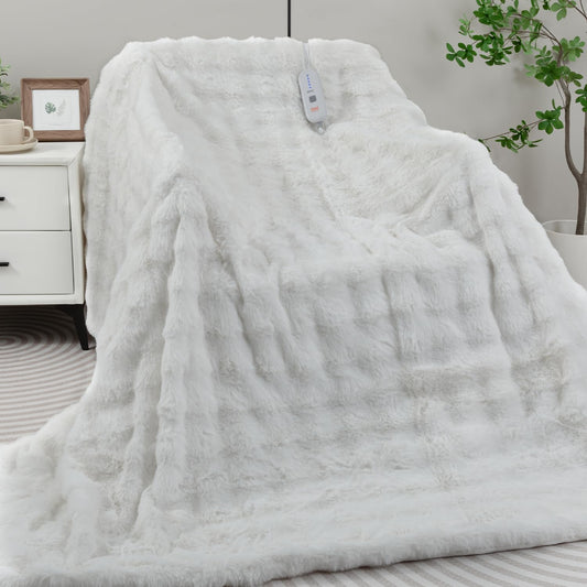 Heated Blanket Electric Throw- 50"x60" Soft Thick Bubble Electric Blanket for Sofa with 5 Heat Levels & 4 Hours Auto-Off Overheat Protection, Warm Cozy Gifts, Light Grey