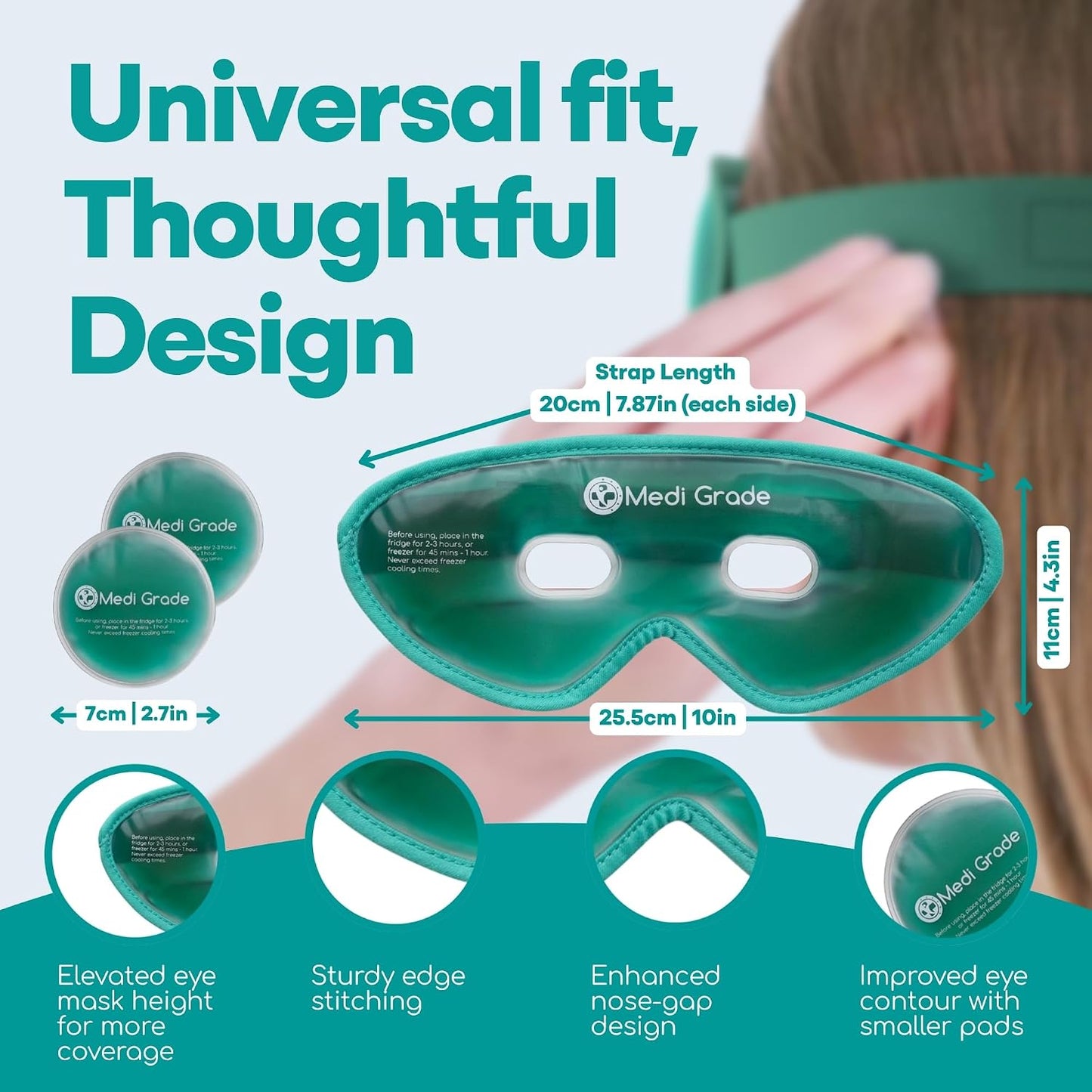 Medi Grade Cooling Gel Eye Mask for Puffy Eyes – Reusable Gel Eye Mask and Cooling Eye Pads with Thermo-Bag for Dark Circles and Morning/Night Skincare Routine – Reversible Cold Eye Mask