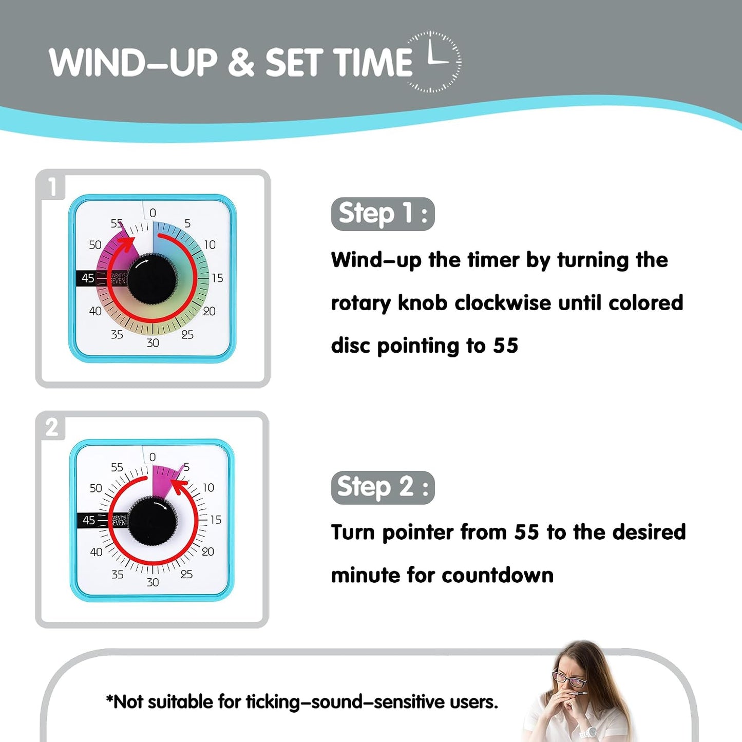 Visual Timer 7.5 inch; 60 Minute 1 Hour Countdown Timer for Kids Classroom Teaching Tool Home Office Meeting, Mechanical Countdown Clock for Exam Time Management Magnetic, Navy Blue with Colorful Disc