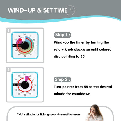 Visual Timer 7.5 inch; 60 Minute 1 Hour Countdown Timer for Kids Classroom Teaching Tool Home Office Meeting, Mechanical Countdown Clock for Exam Time Management Magnetic, Navy Blue with Colorful Disc