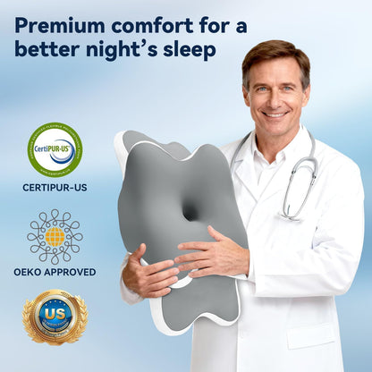 Sleep Apnea Pillow with Neck Pain & Snoring Relief -Orthopedic Cervical Pillow,Ergonomic Contour Memory Foam Pillow for Side, Back,Stomach,Dreamers,Medium Firm (Darkgrey, Queen Size 25" lx15 wx5.8 h)