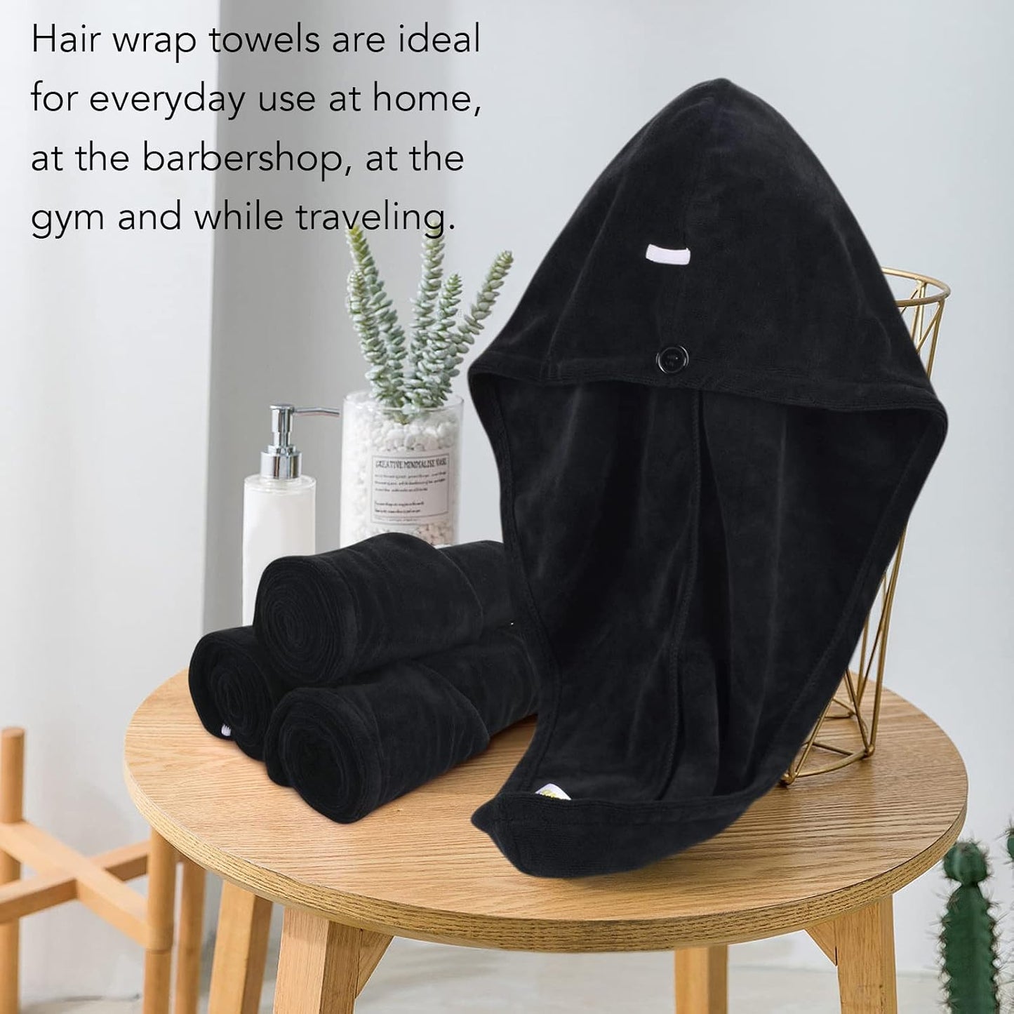 SINLAND Microfiber Hair Drying Cap Hair Towel Turban Twist for Women Fast Drying Towels Head Turban Absorbent Soft Lightweight 3 Pack Black