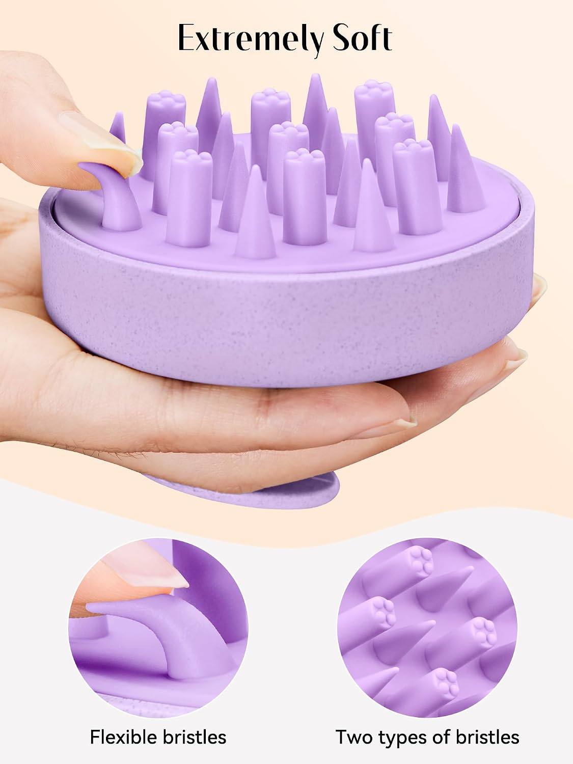 HEETA Hair Scalp Massager for Hair Growth, Shampoo Brush, Scalp Scrubber Exfoliator with Soft Silicone Bristles for Dandruff Removal to Relieve Stress, Wet Dry Use Updated Material, Beige