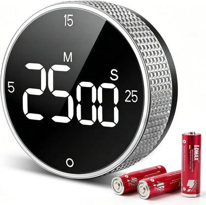 Digital Magnetic Kitchen Timer for Cooking, Large LED Countdown Timer, Rotating Pomodoro Timer, Volume Adjustable, 5/15/25 Min Presets for Kitchen, Baking Grilling Studying