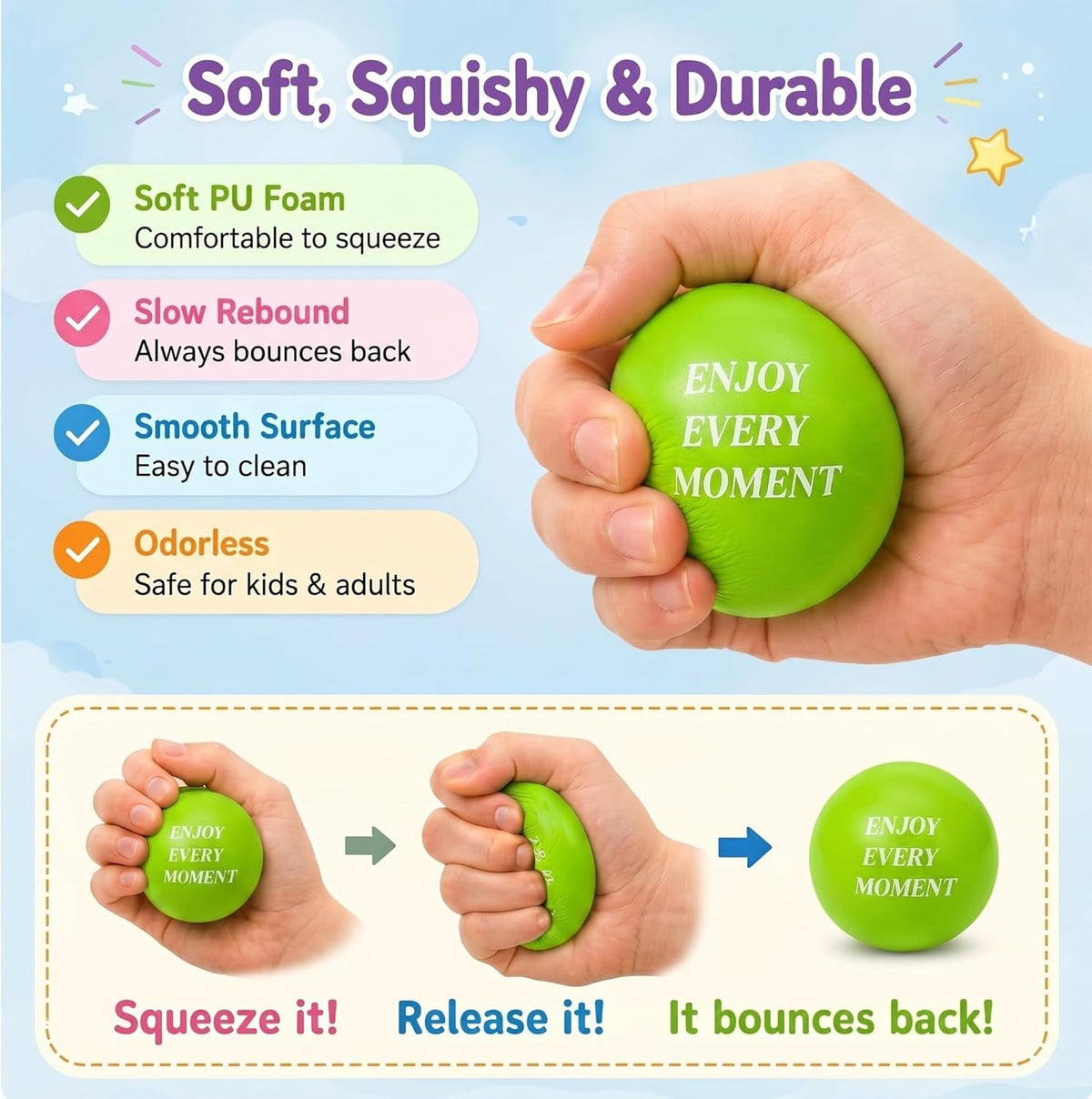 Sotiff 100 Pcs Motivational Balls Bulk for Adults, Ten Colors Inspirational