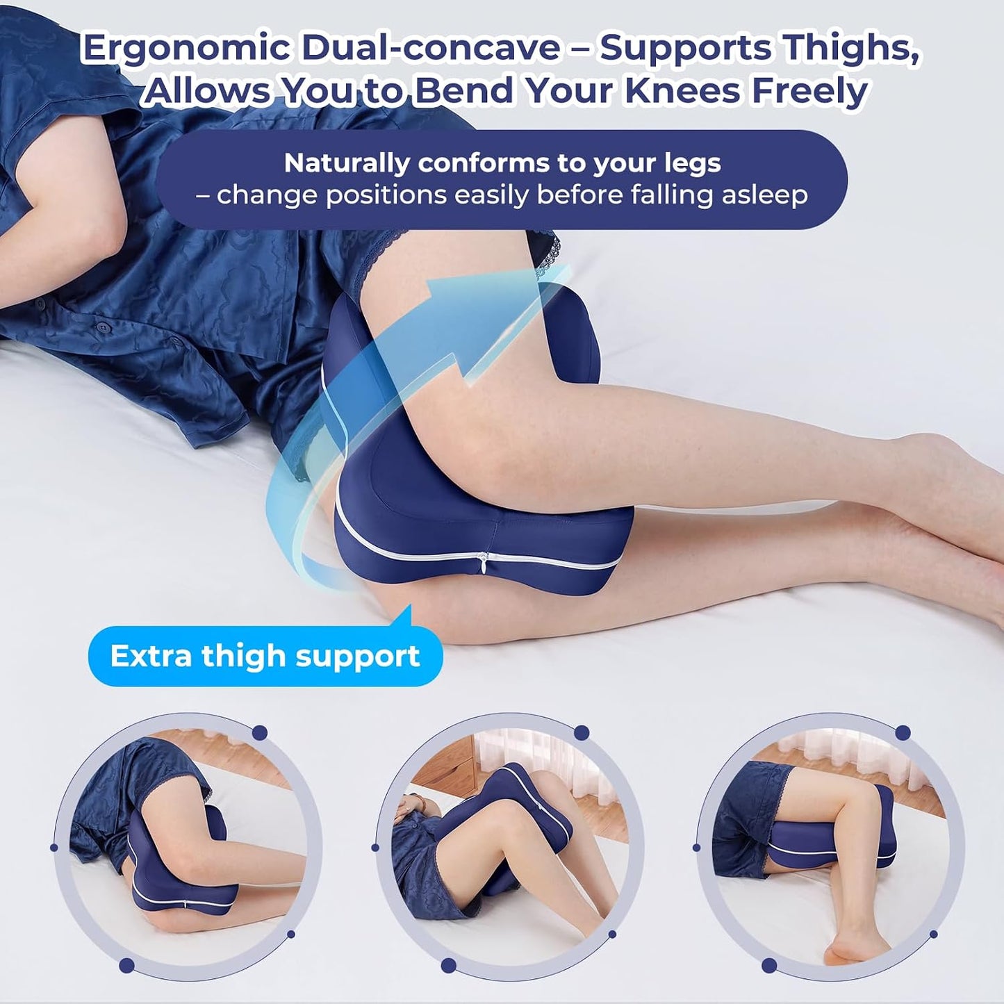 13" Extended-Length Knee Pillow for Side Sleepers with Full Thigh Support | Memory Foam Leg Pillow for Side Sleeping with Airflow Vent Reduces Heat – No Stiffening, Relieves Back/Hip/Knee Pain