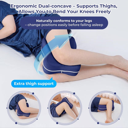 13" Extended-Length Knee Pillow for Side Sleepers with Full Thigh Support | Memory Foam Leg Pillow for Side Sleeping with Airflow Vent Reduces Heat – No Stiffening, Relieves Back/Hip/Knee Pain