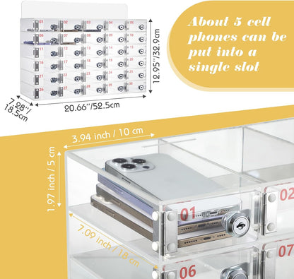 Threan 12 Slot Cell Phone Storage Box, Acrylic Clear Cell Phone Storage Cabinet Wall Mounted with Door, Locks and Keys for Office School Factory
