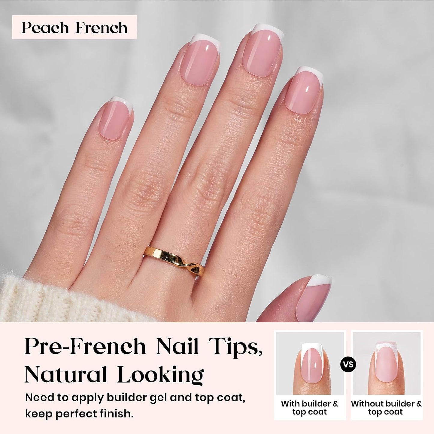 Beetles Press On Nail Kit-Short Square French Tip Press On Nails, 150Pcs Pink French Nail Tips with Nail Glue & Remover Builder Top Coat Nail Lamp, All-in-One DIY Fake Nails Gift for Women