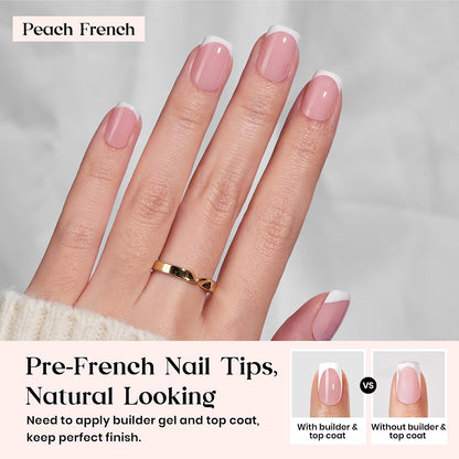 Beetles Press On Nail Kit-Short Square French Tip Press On Nails, 150Pcs Pink French Nail Tips with Nail Glue & Remover Builder Top Coat Nail Lamp, All-in-One DIY Fake Nails Gift for Women