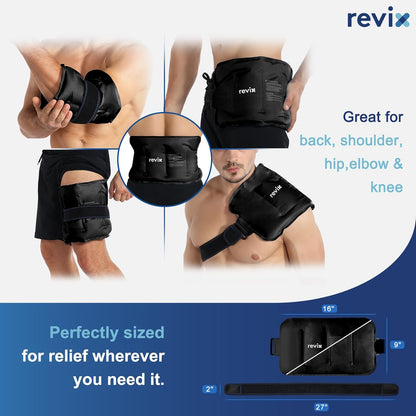REVIX Ice Pack for Injuries Reusable Gel for Lower Back, Cold Packs for Back Shoulder, Elbow, Hip, Leg, Wrap Around Entire Knee, Soft Cold Compress,16 × 9" Navy