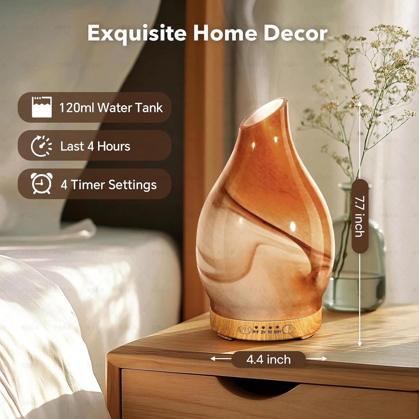 120ML Essential Oil Diffuser, 3D Glass Aromatherapy Diffuser with Auto Shut-Off and 7 Color LED Lights, Ultrasonic Mist Humidifier with 4 Timer for Home Office Bedroom (3D Fireworks)