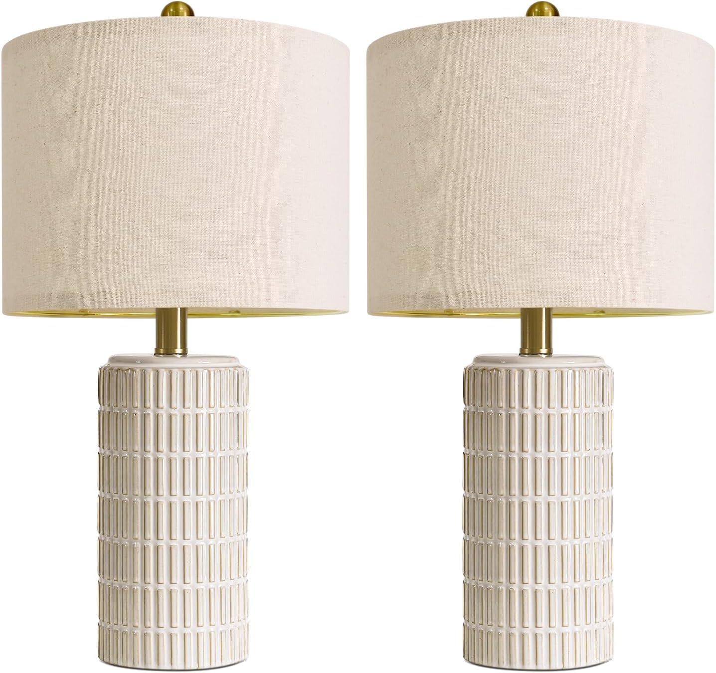 PoKat 20.75" Small Modern Ceramic Table Lamps Set of 2 for Bedroom, White Bedside Lamps for Night Stands, Farmhouse Desk Home Decor Gift Nightstand Table Lamps for Living Room End Table Beige