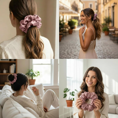 Silmer 22 Momme Silk Pillow Scrunchie Air, Oversized Lightweight Mulberry Silk Hair Tie with High Elasticity, Soft Padded No Crease Ponytail & Sleep Holder (Dusty Rose, 1Pc)