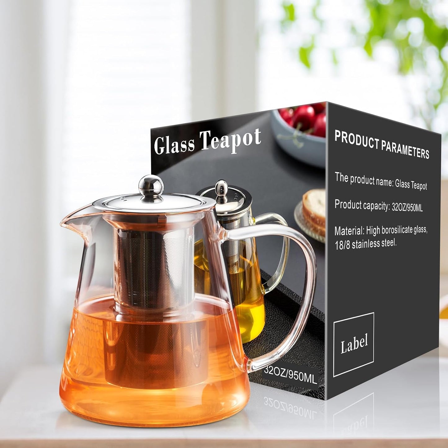 PARACITY Glass Teapot Stovetop 18.6 OZ, Borosilicate Clear Tea Kettle with Removable 18/8 Stainless Steel Infuser, Teapot Blooming and Loose Leaf Tea Maker Tea Brewer for Camping, Travel (550ML)
