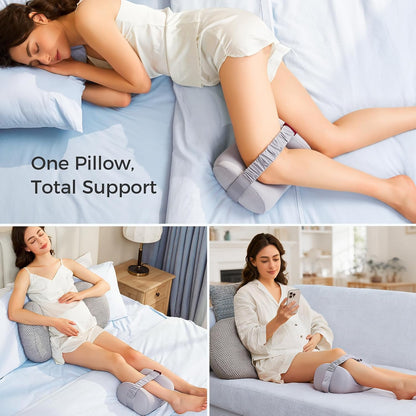 Momcozy Knee Pillow for Side Sleepers, Soft Memory Foam & Pinch-Free Design, Relieve Knee, Leg and Sciatica Pain, Adjustable Elastic Strap Ideal for Pregnant Women and Seniors, White
